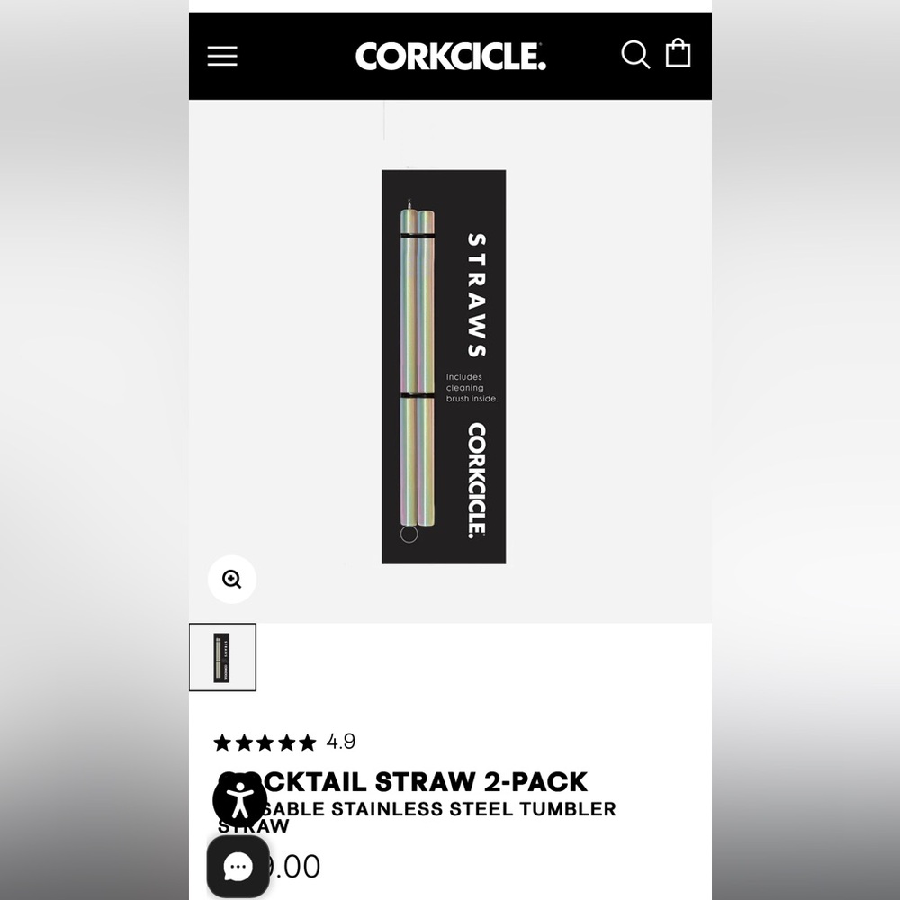 EUC Corkcicle COCKTAIL STRAW 2-PACK Stainless Steel Prism